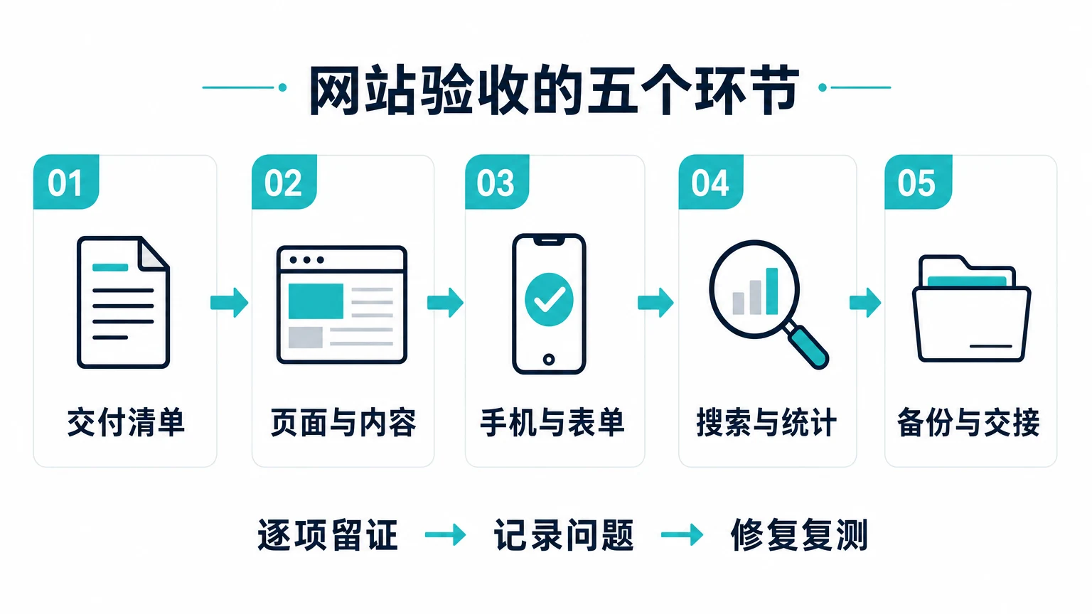 B2B外贸官网验收流程：交付清单、页面与内容、手机与表单、搜索与统计、备份与交接